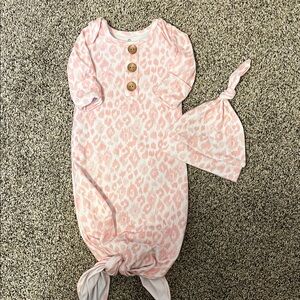 Caden Lane Pink Leopard Baby Gown and Hat